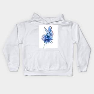 Blue Butterfly and Blue Flower Kids Hoodie